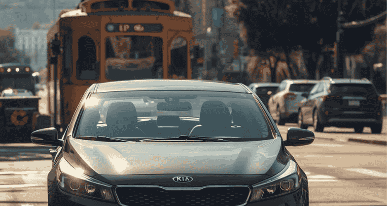 KIA sedan driving in San Francisco